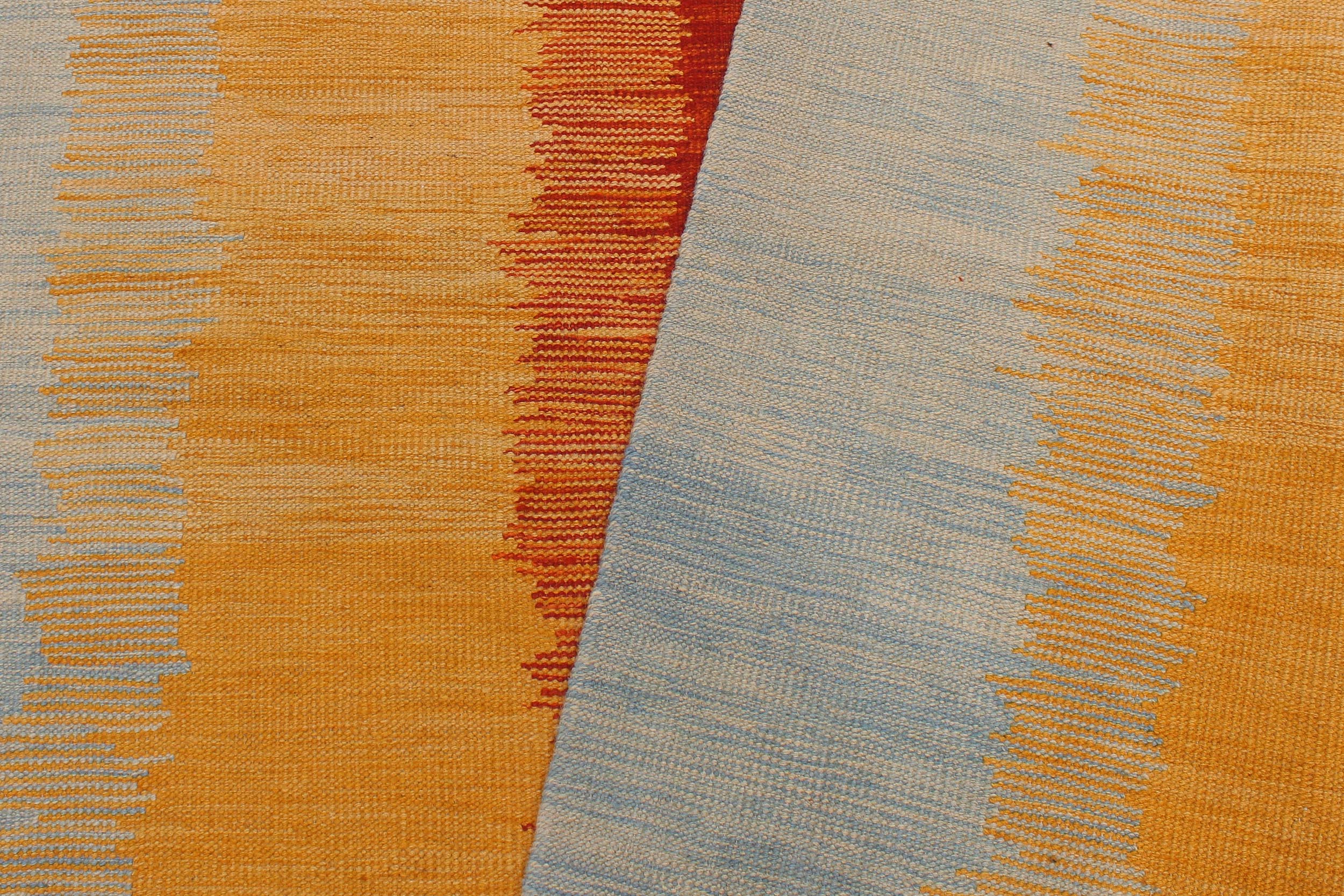 handmade Modern Kilim Rust Blue Hand-Woven RECTANGLE 100% WOOL area rug 5x7