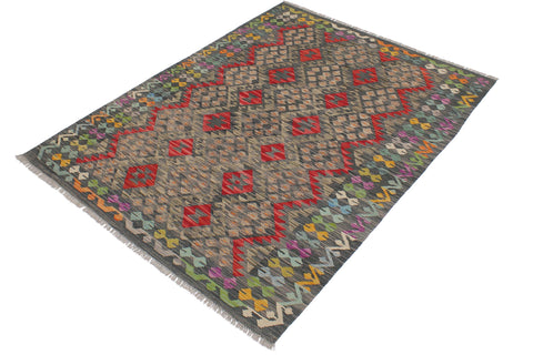 handmade Geometric Kilim Green Red Hand-Woven RECTANGLE 100% WOOL area rug 5 x 7