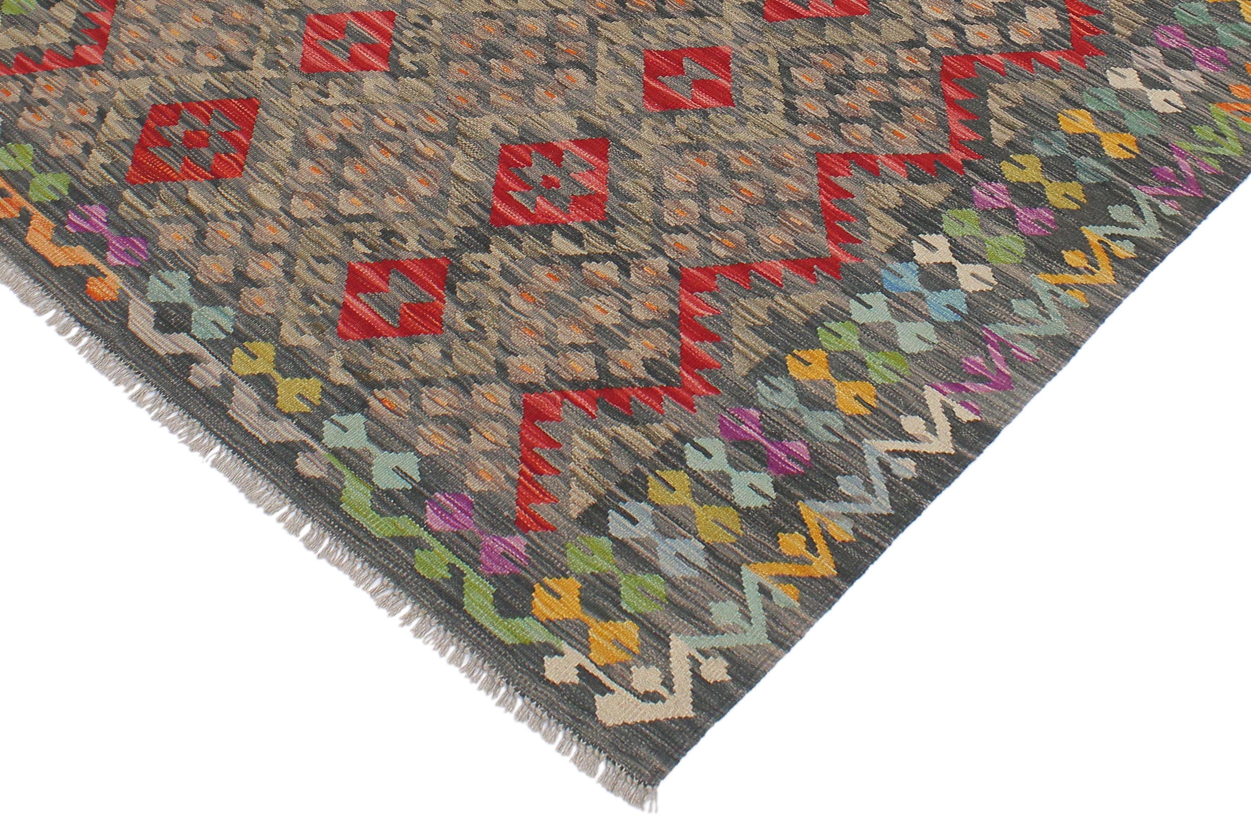 handmade Geometric Kilim Green Red Hand-Woven RECTANGLE 100% WOOL area rug 5 x 7