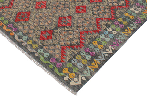 handmade Geometric Kilim Green Red Hand-Woven RECTANGLE 100% WOOL area rug 5 x 7