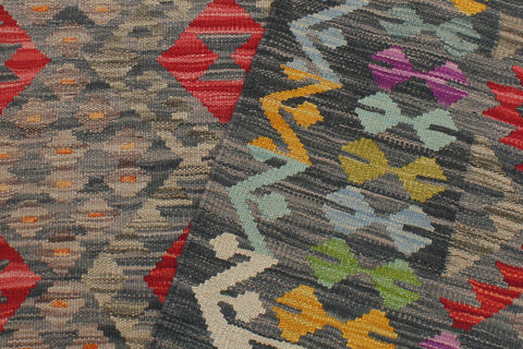 handmade Geometric Kilim Green Red Hand-Woven RECTANGLE 100% WOOL area rug 5 x 7