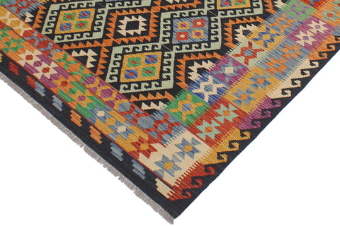 handmade Geometric Kilim Blue Gold Hand-Woven RECTANGLE 100% WOOL area rug 6 x 8