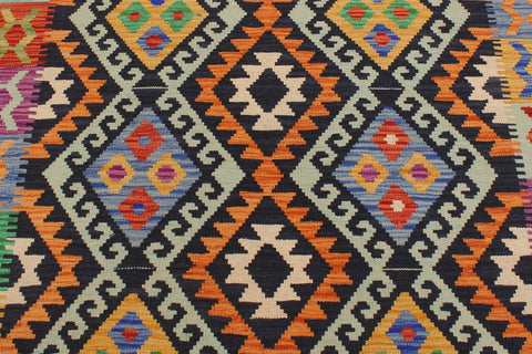 handmade Geometric Kilim Blue Gold Hand-Woven RECTANGLE 100% WOOL area rug 6 x 8