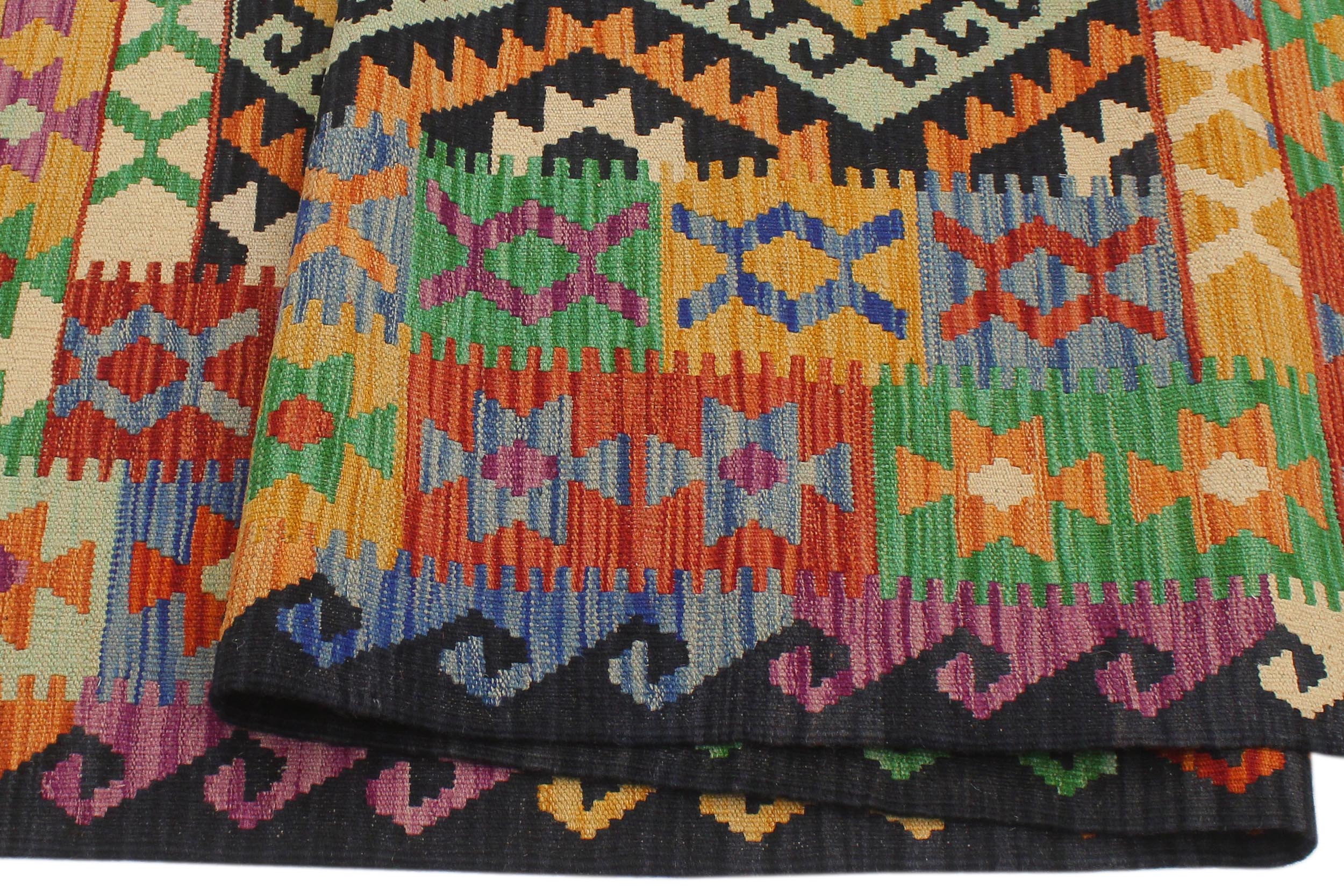 handmade Geometric Kilim Blue Gold Hand-Woven RECTANGLE 100% WOOL area rug 6 x 8