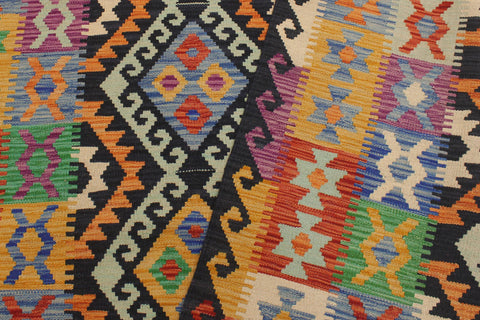 handmade Geometric Kilim Blue Gold Hand-Woven RECTANGLE 100% WOOL area rug 6 x 8