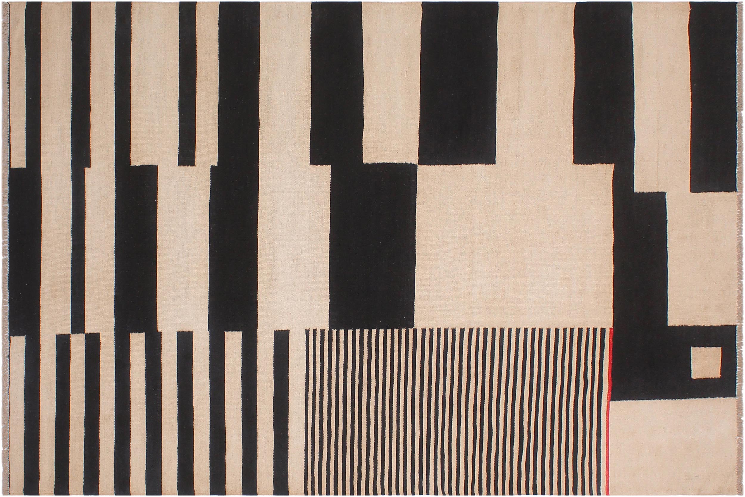 handmade Modern Kilim Ivory Black Hand-Woven RECTANGLE 100% WOOL area rug 6 x 8
