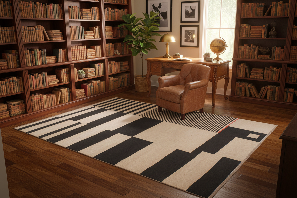 handmade Modern Kilim Ivory Black Hand-Woven RECTANGLE 100% WOOL area rug 6 x 8