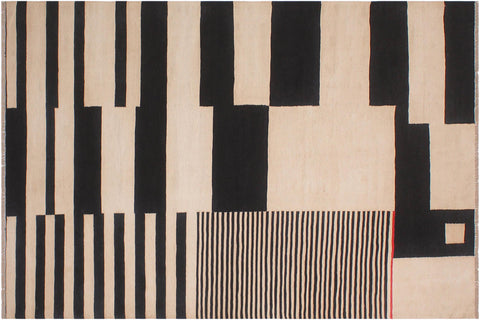 handmade Modern Kilim Ivory Black Hand-Woven RECTANGLE 100% WOOL area rug 6 x 8