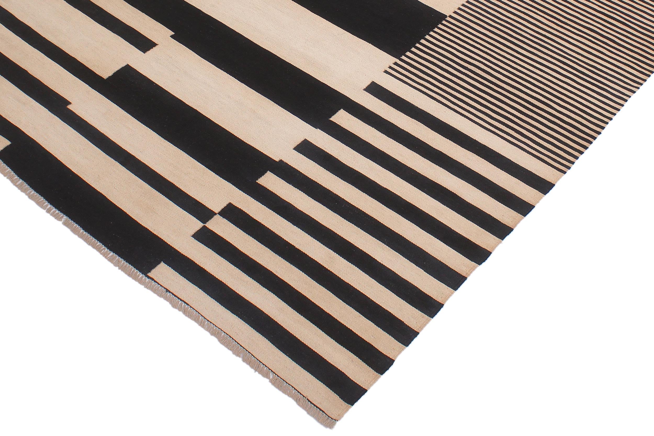 handmade Modern Kilim Ivory Black Hand-Woven RECTANGLE 100% WOOL area rug 6 x 8
