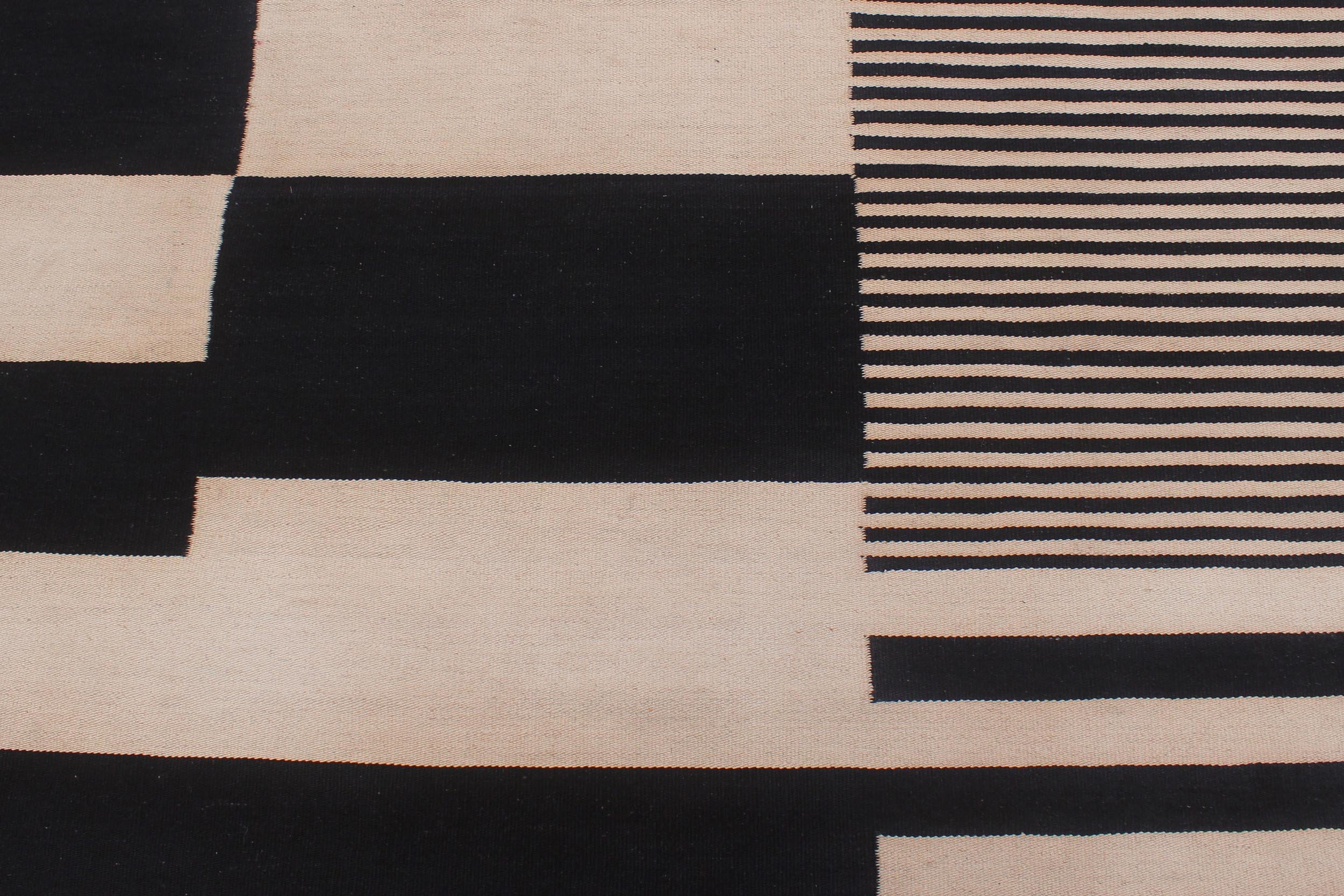 handmade Modern Kilim Ivory Black Hand-Woven RECTANGLE 100% WOOL area rug 6 x 8