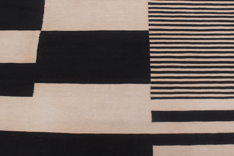 handmade Modern Kilim Ivory Black Hand-Woven RECTANGLE 100% WOOL area rug 6 x 8