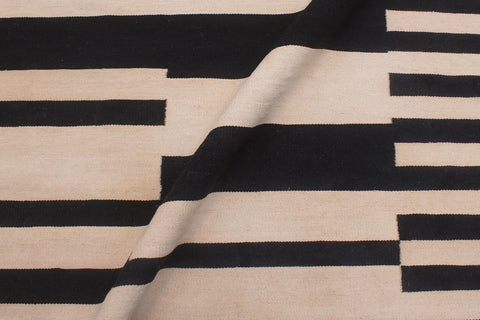 handmade Modern Kilim Ivory Black Hand-Woven RECTANGLE 100% WOOL area rug 6 x 8