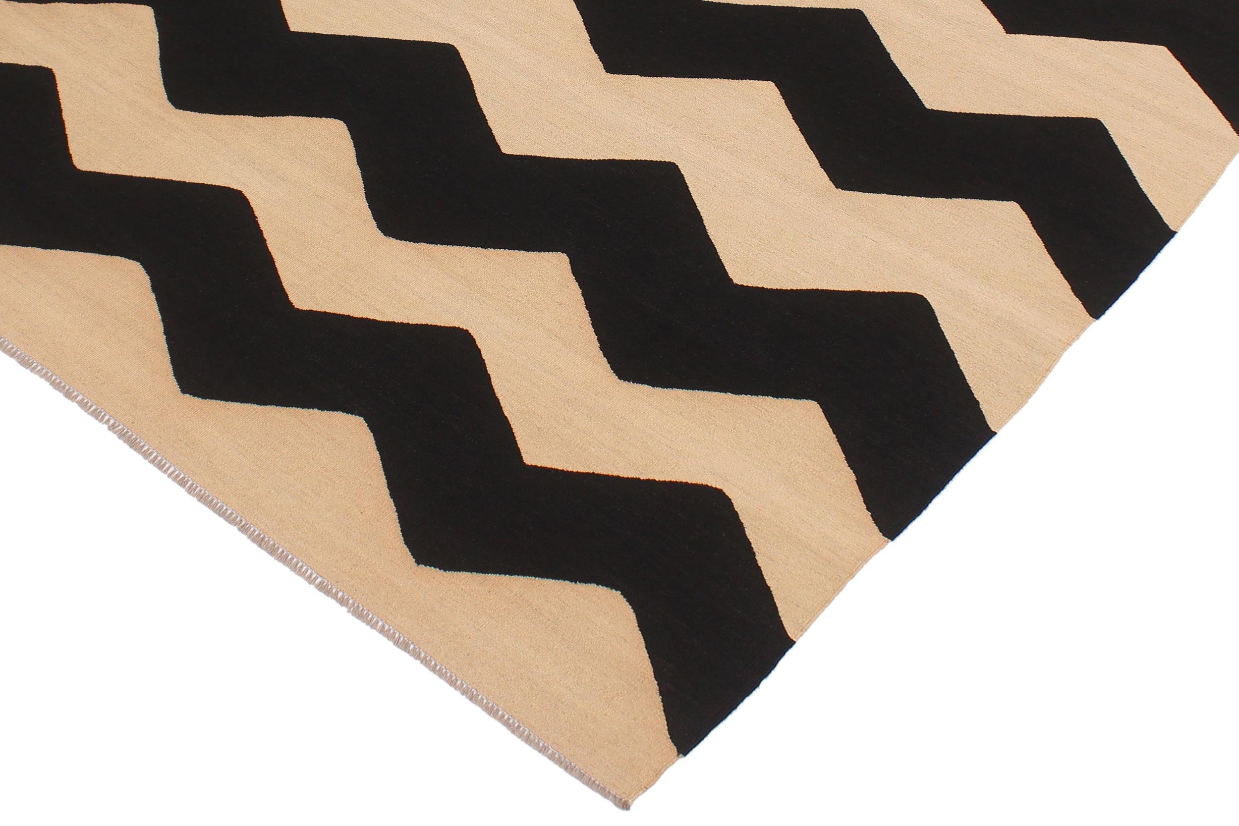 handmade Modern Kilim Beige Black Hand-Woven RECTANGLE 100% WOOL area rug 6 x 8
