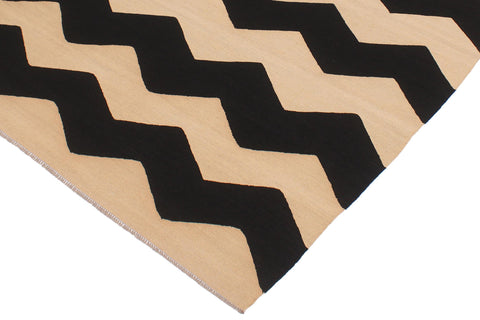 handmade Modern Kilim Beige Black Hand-Woven RECTANGLE 100% WOOL area rug 6 x 8