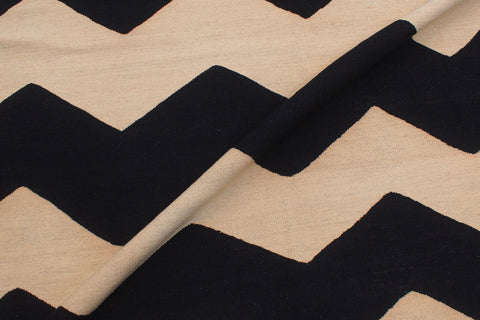 handmade Modern Kilim Beige Black Hand-Woven RECTANGLE 100% WOOL area rug 6 x 8