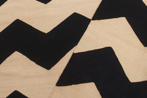 handmade Modern Kilim Beige Black Hand-Woven RECTANGLE 100% WOOL area rug 6 x 8