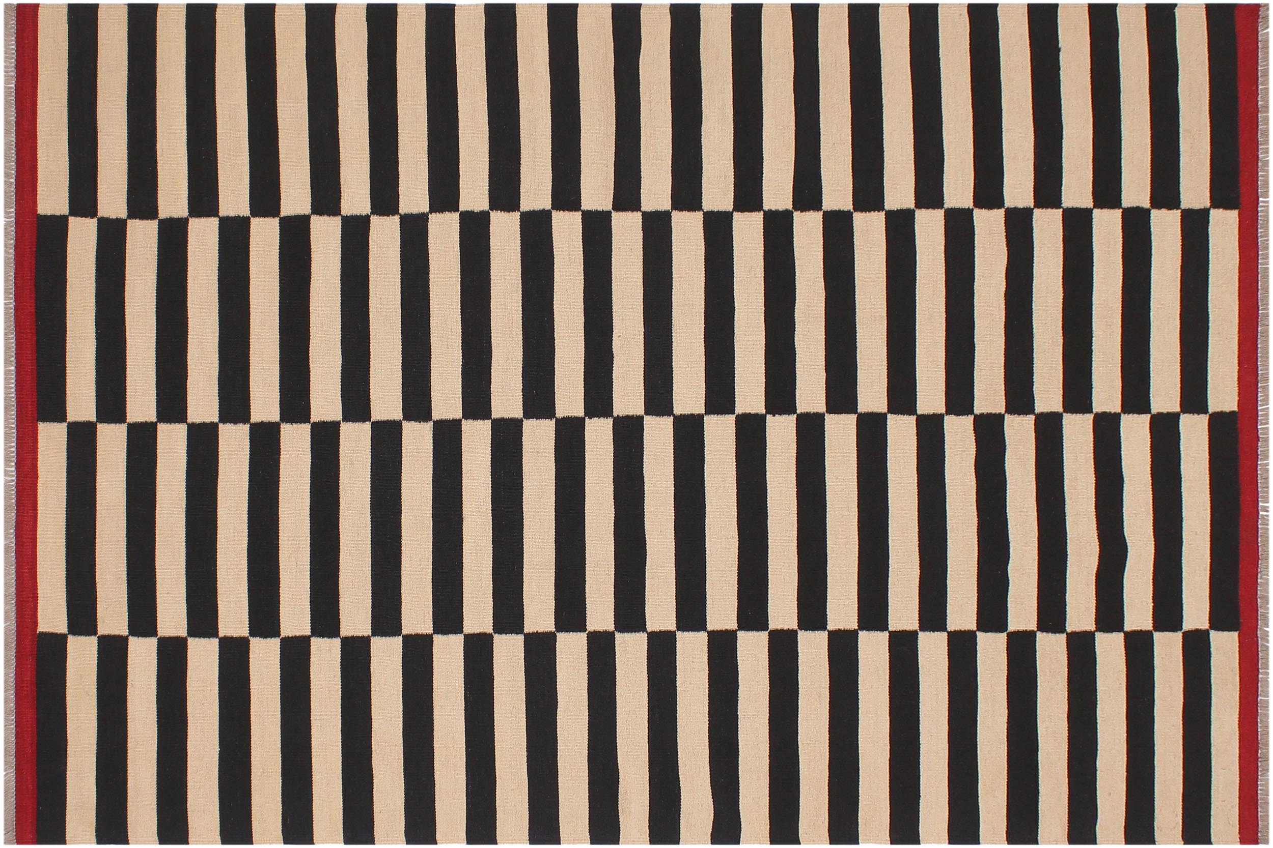 handmade Modern Kilim Beige Black Hand-Woven RECTANGLE 100% WOOL area rug 6 x 8
