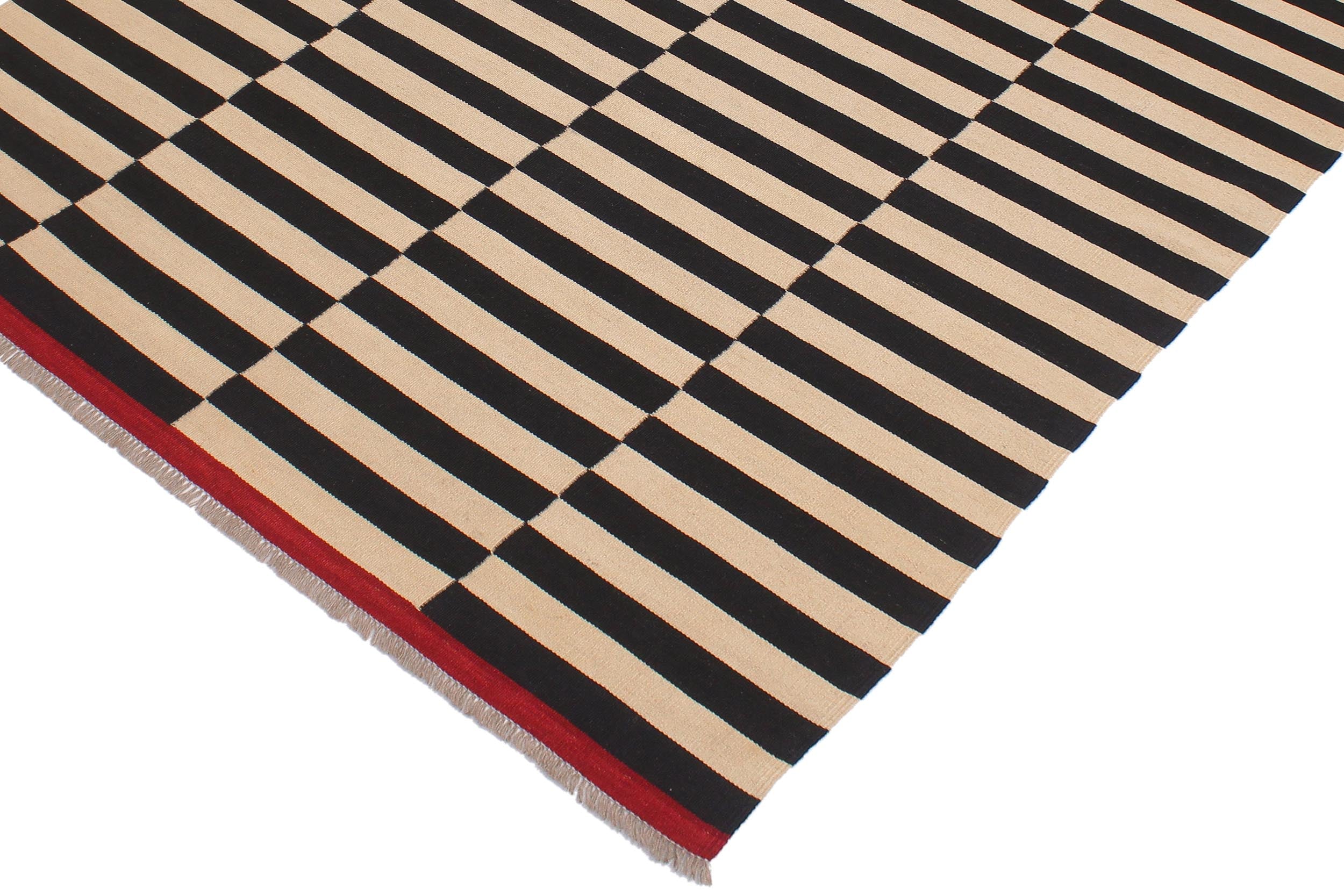 handmade Modern Kilim Beige Black Hand-Woven RECTANGLE 100% WOOL area rug 6 x 8