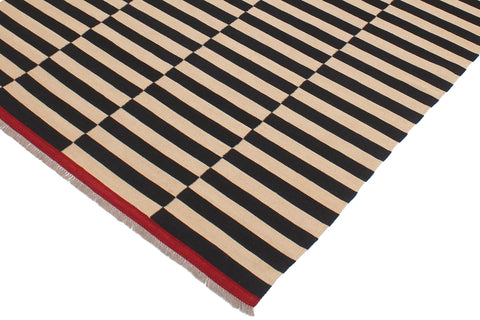 handmade Modern Kilim Beige Black Hand-Woven RECTANGLE 100% WOOL area rug 6 x 8
