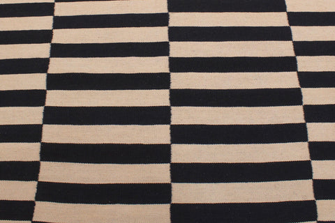 handmade Modern Kilim Beige Black Hand-Woven RECTANGLE 100% WOOL area rug 6 x 8