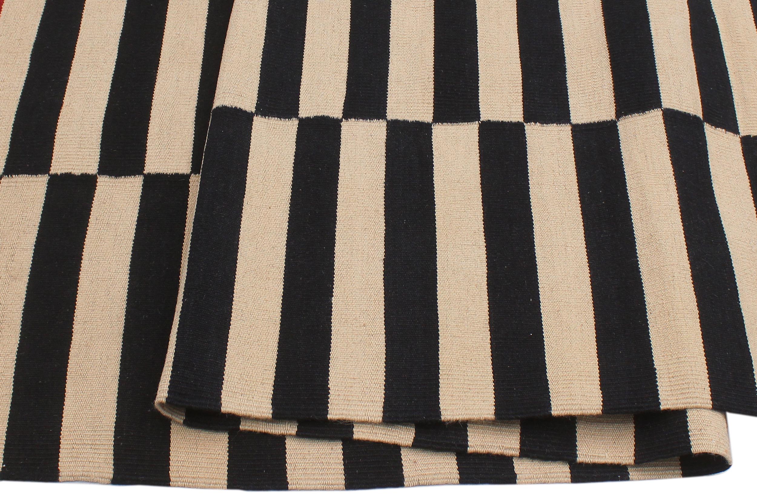 handmade Modern Kilim Beige Black Hand-Woven RECTANGLE 100% WOOL area rug 6 x 8