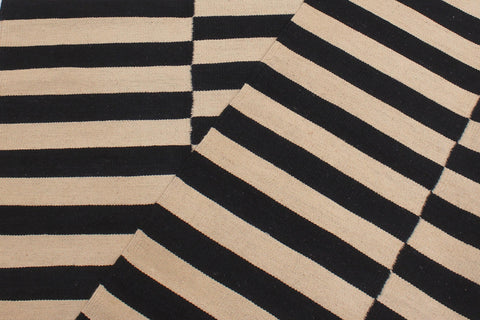 handmade Modern Kilim Beige Black Hand-Woven RECTANGLE 100% WOOL area rug 6 x 8