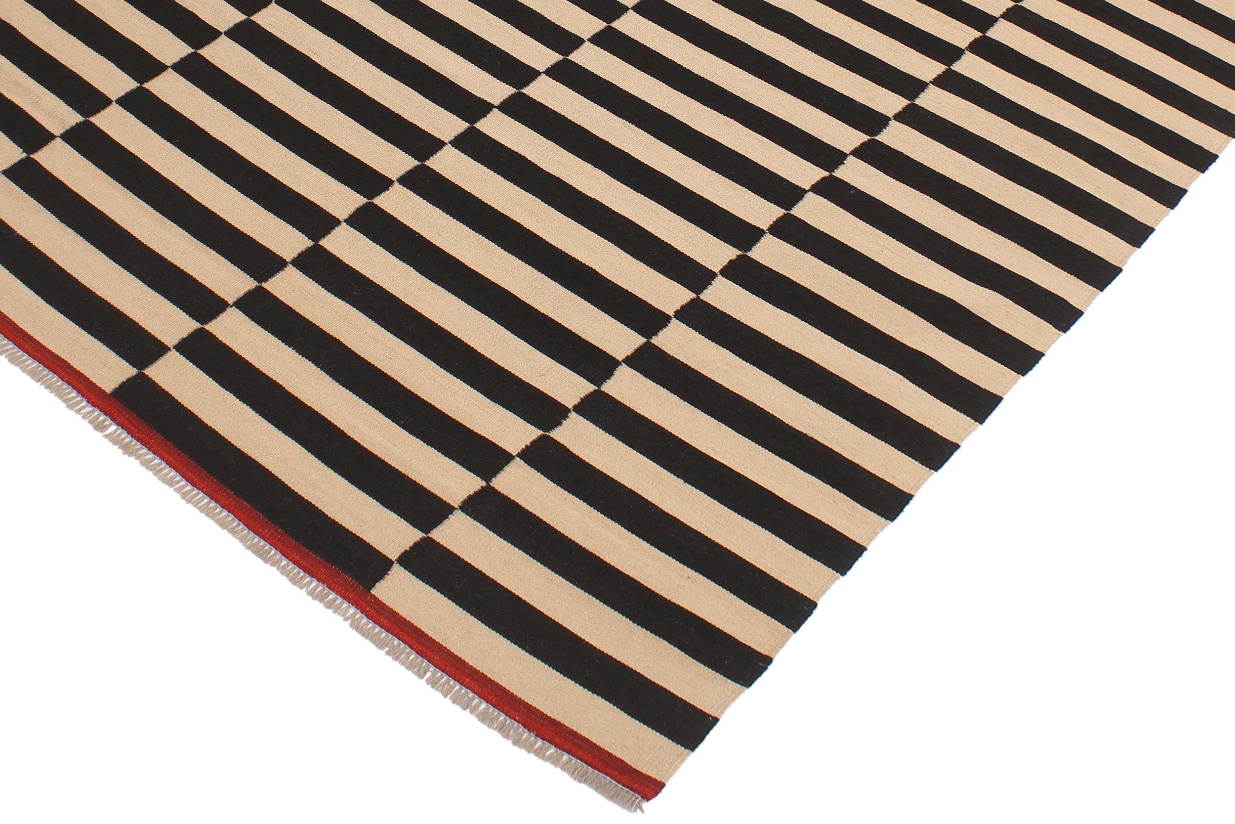 handmade Modern Kilim Beige Black Hand-Woven RECTANGLE 100% WOOL area rug 6 x 8