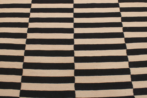 handmade Modern Kilim Beige Black Hand-Woven RECTANGLE 100% WOOL area rug 6 x 8