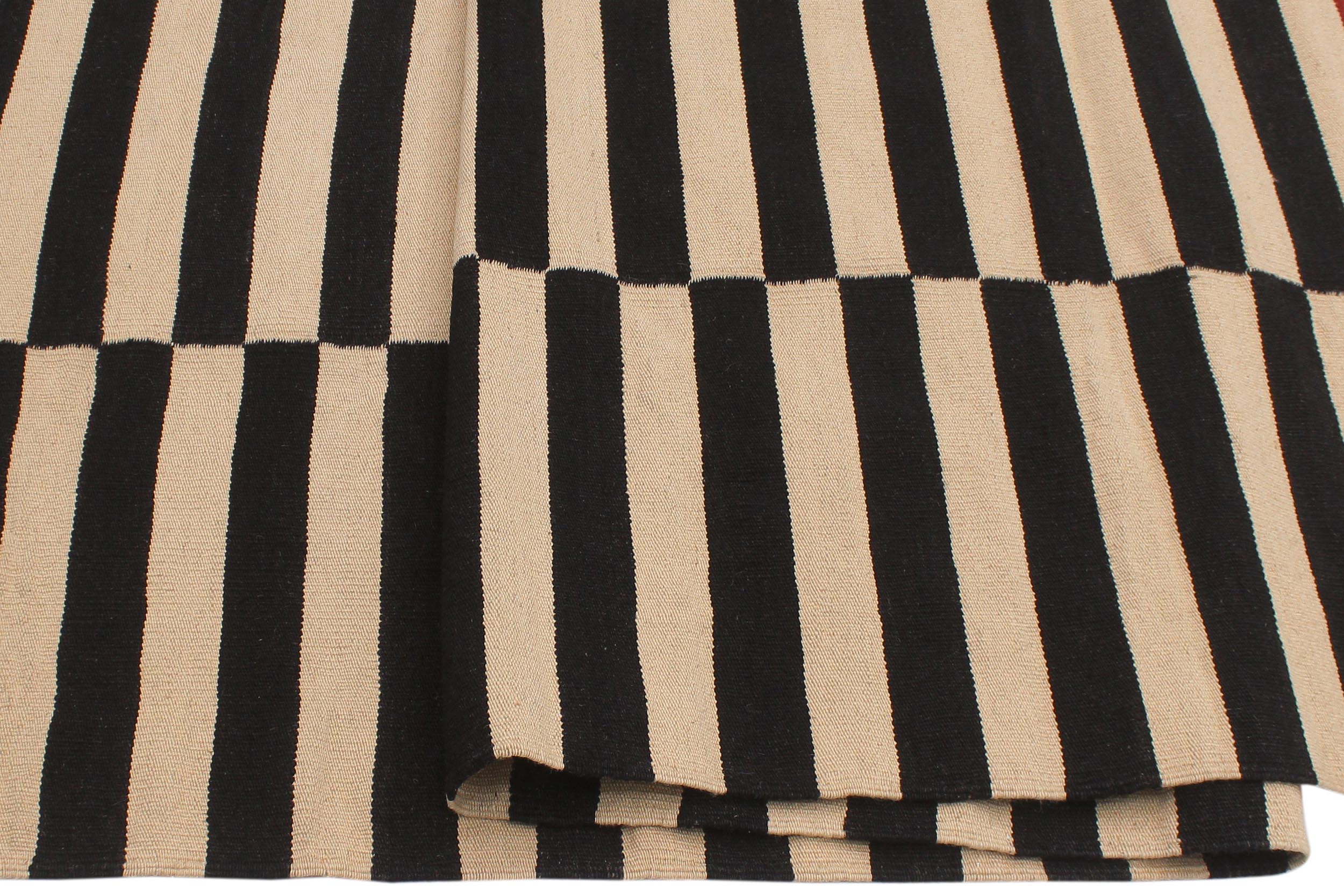 handmade Modern Kilim Beige Black Hand-Woven RECTANGLE 100% WOOL area rug 6 x 8