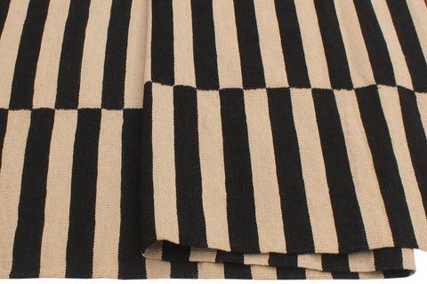 handmade Modern Kilim Beige Black Hand-Woven RECTANGLE 100% WOOL area rug 6 x 8