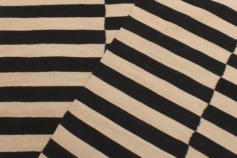 handmade Modern Kilim Beige Black Hand-Woven RECTANGLE 100% WOOL area rug 6 x 8