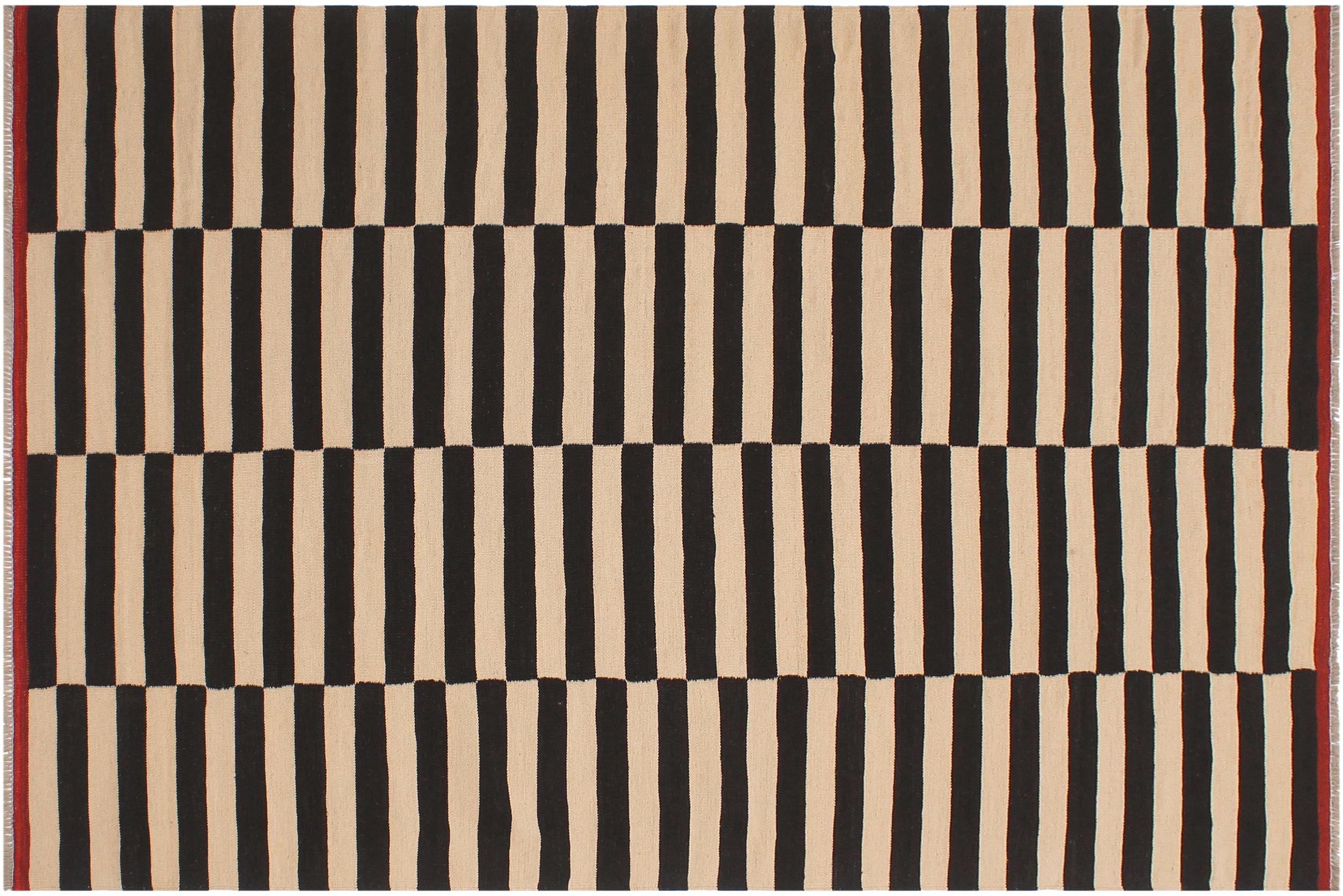 handmade Modern Kilim Beige Black Hand-Woven RECTANGLE 100% WOOL area rug 6 x 8