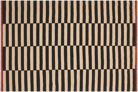 handmade Modern Kilim Beige Black Hand-Woven RECTANGLE 100% WOOL area rug 6 x 8