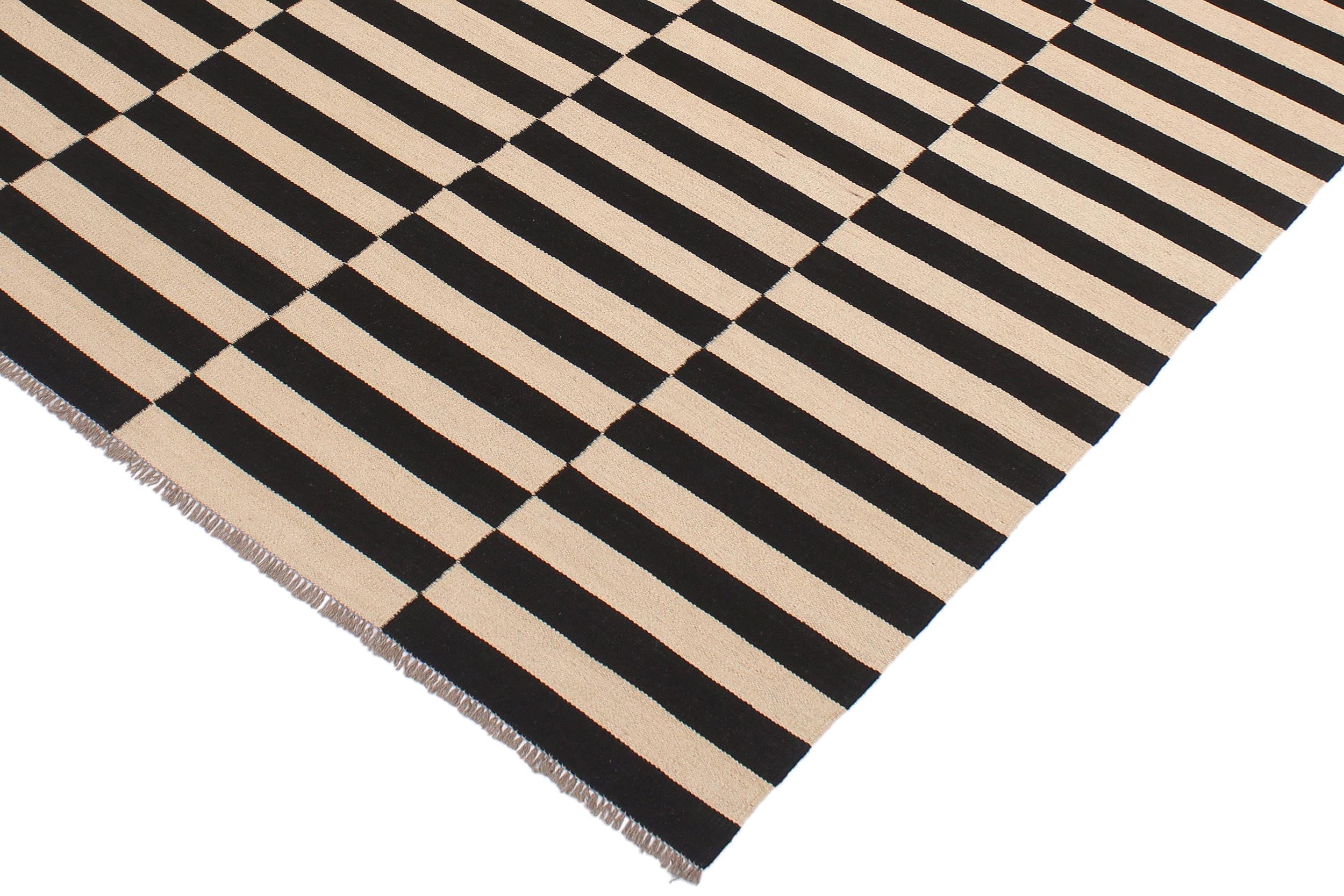 handmade Modern Kilim Beige Black Hand-Woven RECTANGLE 100% WOOL area rug 6 x 8