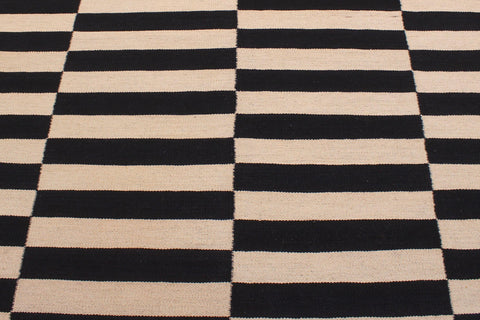 handmade Modern Kilim Beige Black Hand-Woven RECTANGLE 100% WOOL area rug 6 x 8