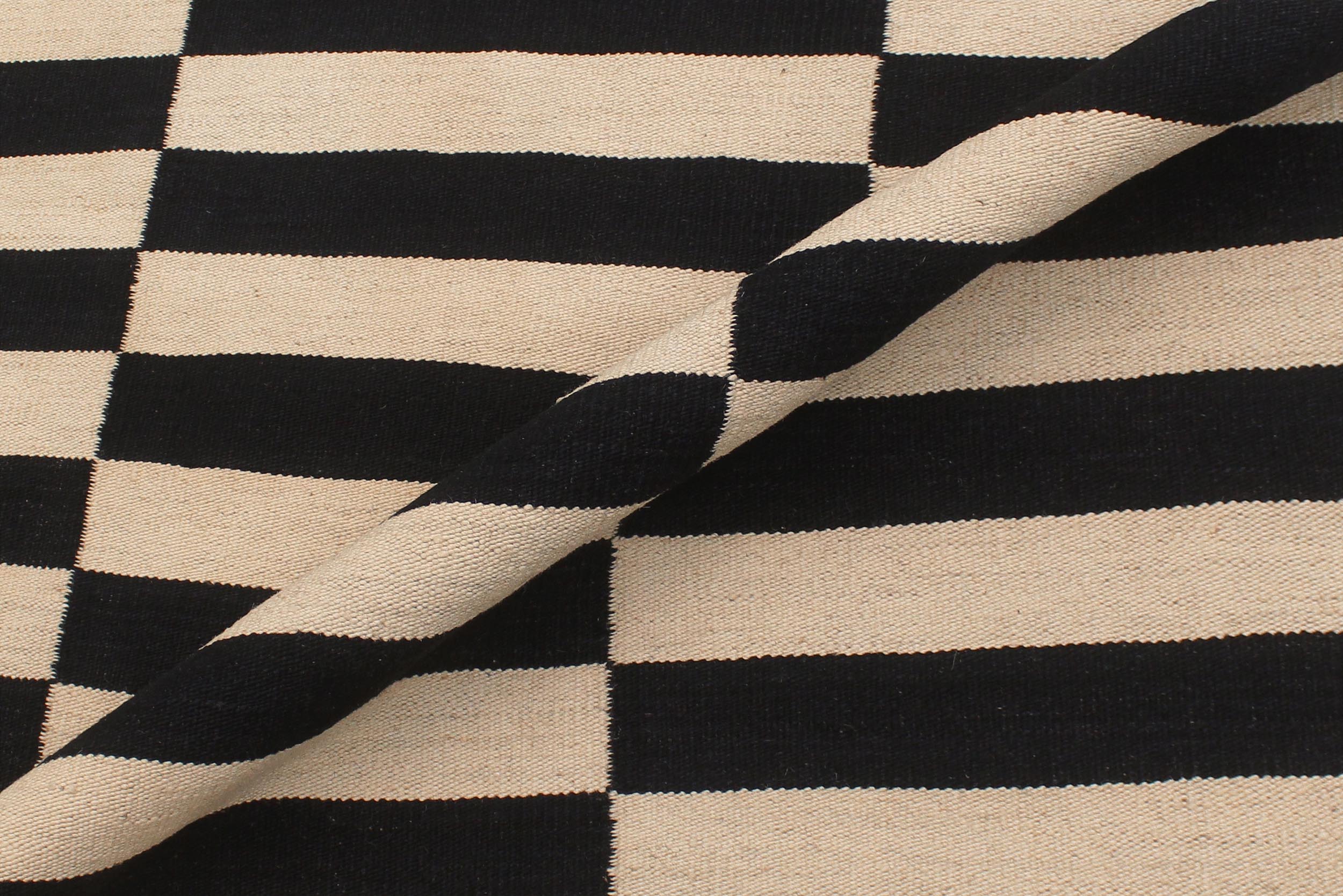 handmade Modern Kilim Beige Black Hand-Woven RECTANGLE 100% WOOL area rug 6 x 8