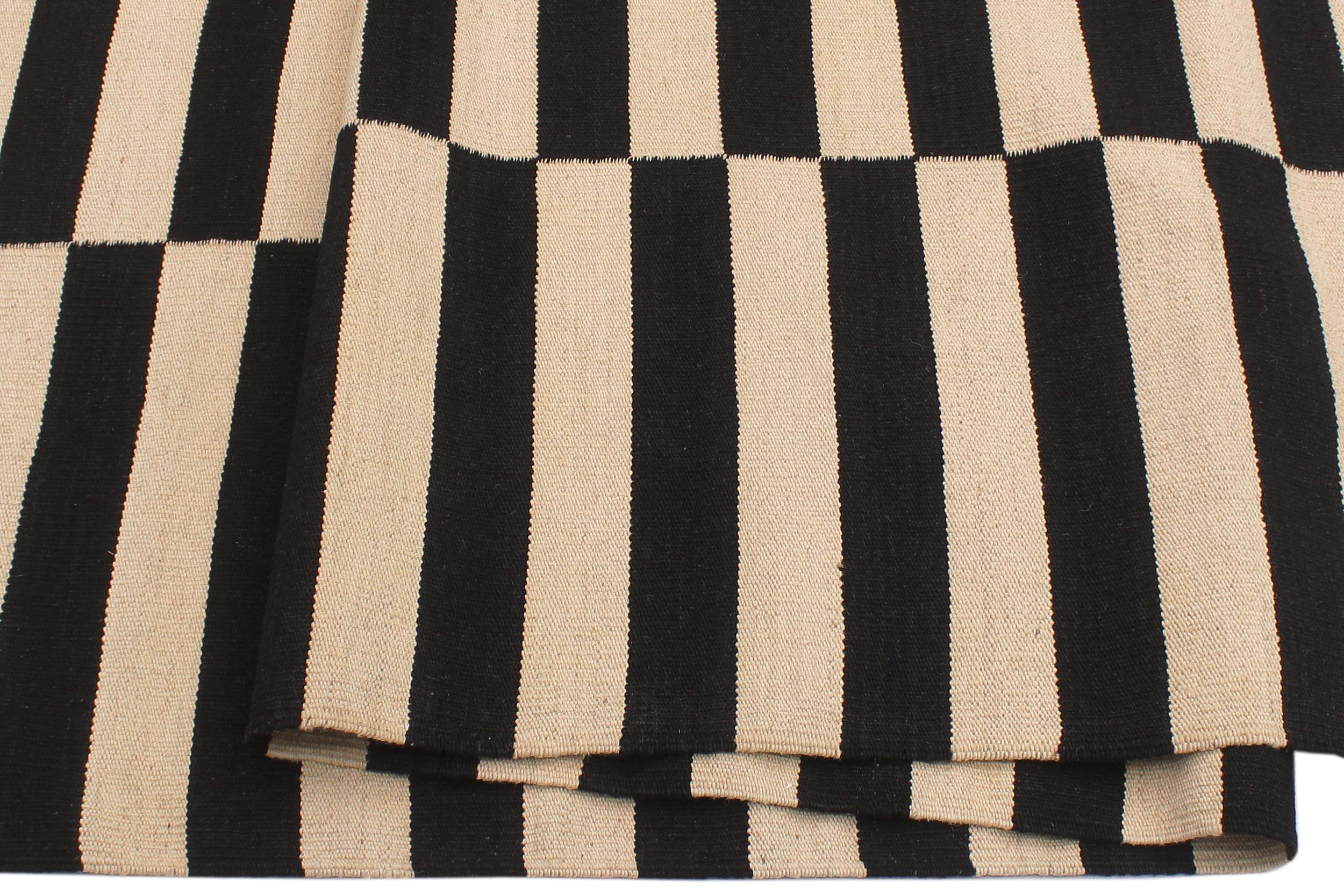 handmade Modern Kilim Beige Black Hand-Woven RECTANGLE 100% WOOL area rug 6 x 8
