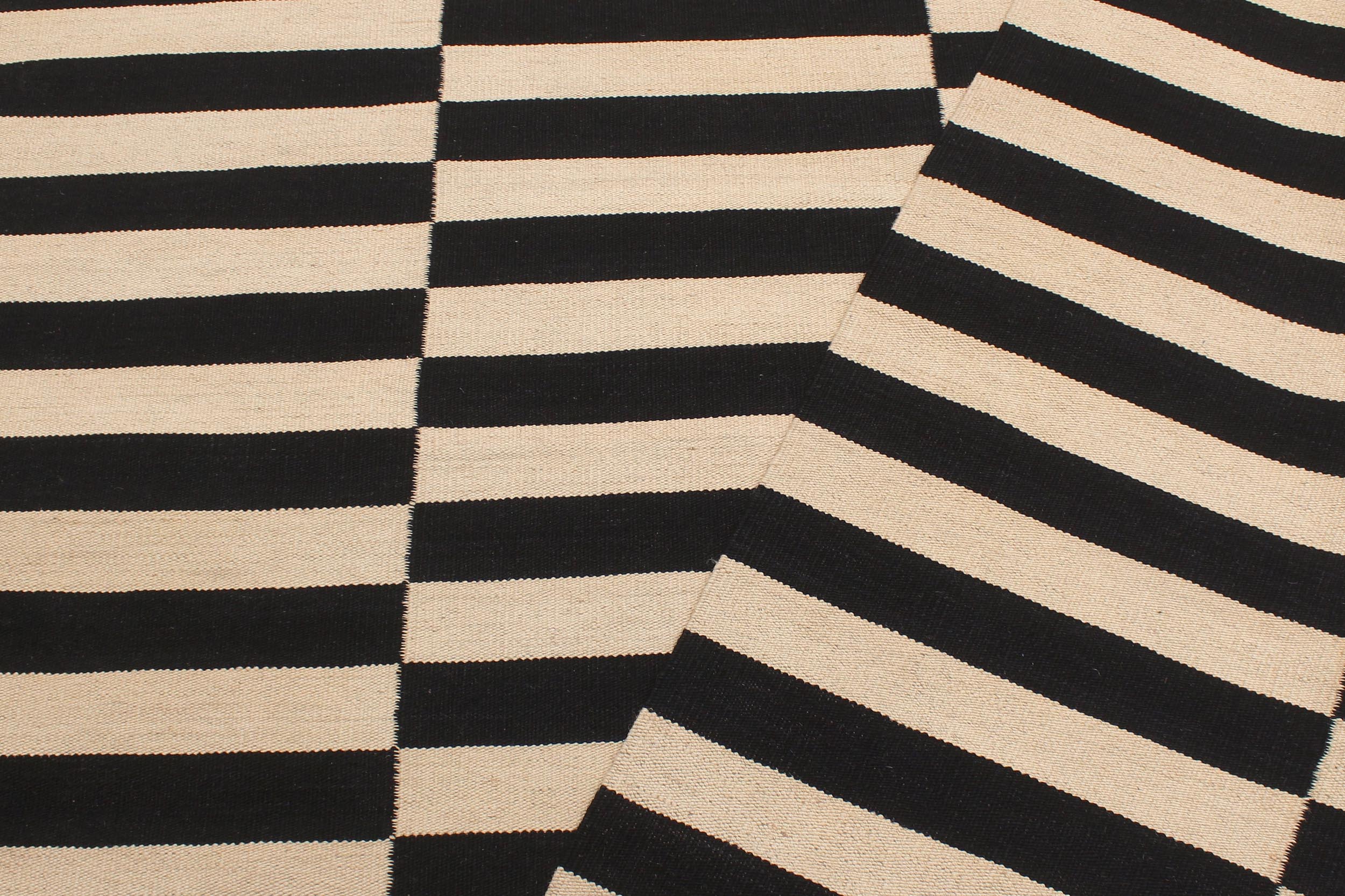 handmade Modern Kilim Beige Black Hand-Woven RECTANGLE 100% WOOL area rug 6 x 8