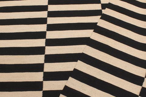 handmade Modern Kilim Beige Black Hand-Woven RECTANGLE 100% WOOL area rug 6 x 8