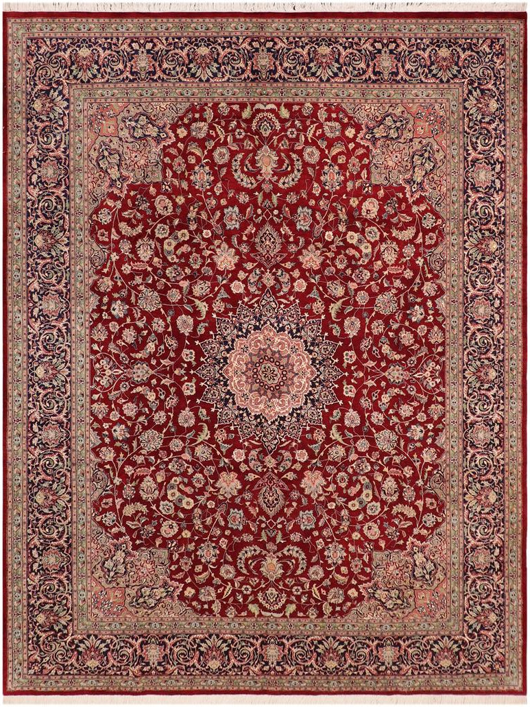 handmade Traditional Isphan Red Blue Hand Knotted RECTANGLE WOOL&SILK area rug 10x14