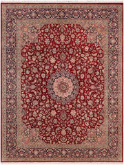 handmade Traditional Isphan Red Blue Hand Knotted RECTANGLE WOOL&SILK area rug 10x14