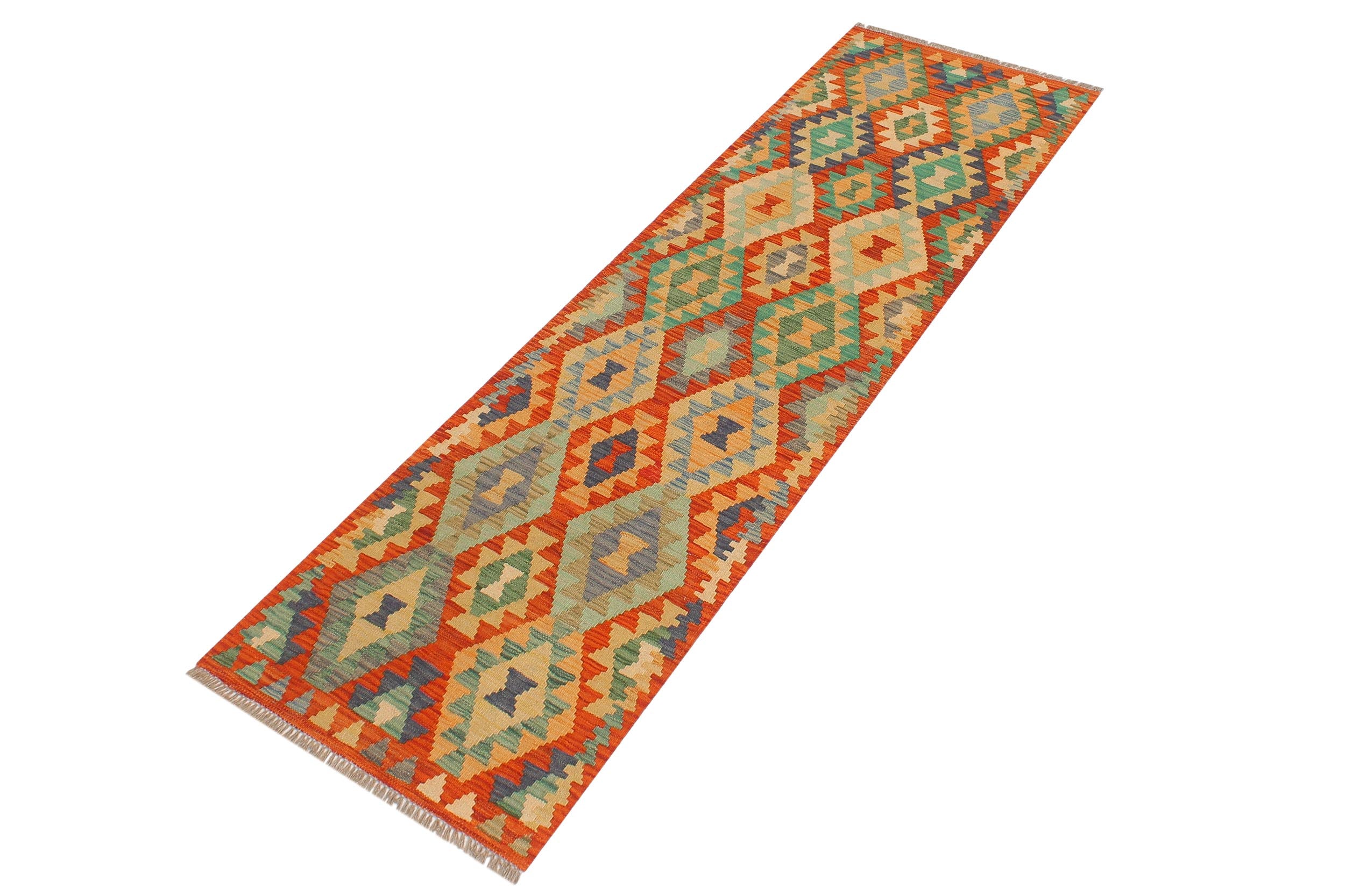 handmade Geometric Kilim Rust Blue Hand-Woven RUNNER 100% WOOL area rug 2 x 6