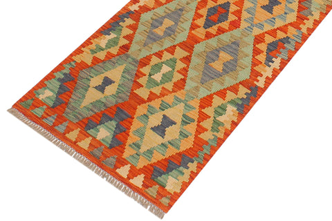 handmade Geometric Kilim Rust Blue Hand-Woven RUNNER 100% WOOL area rug 2 x 6