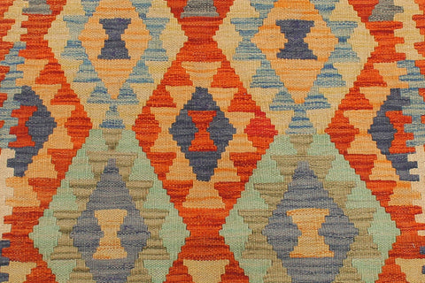 handmade Geometric Kilim Rust Blue Hand-Woven RUNNER 100% WOOL area rug 2 x 6