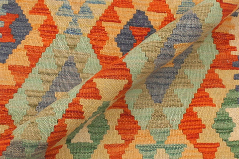 handmade Geometric Kilim Rust Blue Hand-Woven RUNNER 100% WOOL area rug 2 x 6