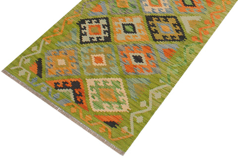handmade Geometric Kilim Green Rust Hand-Woven RUNNER 100% WOOL area rug 3 x 8