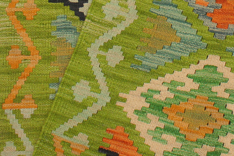 handmade Geometric Kilim Green Rust Hand-Woven RUNNER 100% WOOL area rug 3 x 8