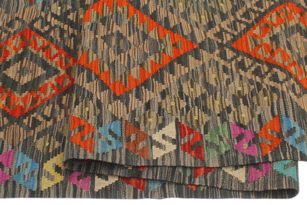 Flat Weave Kilim Antique Navaho Vintage handmade Geometric Kilim Charcoal Rust Hand-Woven Runner 100% Wool Area Rug 2x8 