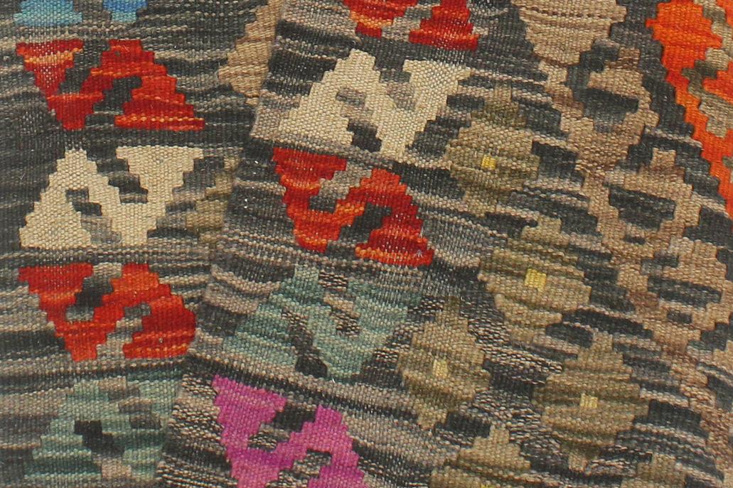 Flat Weave Kilim Antique Navaho Vintage handmade Geometric Kilim Charcoal Rust Hand-Woven Runner 100% Wool Area Rug 2x8 