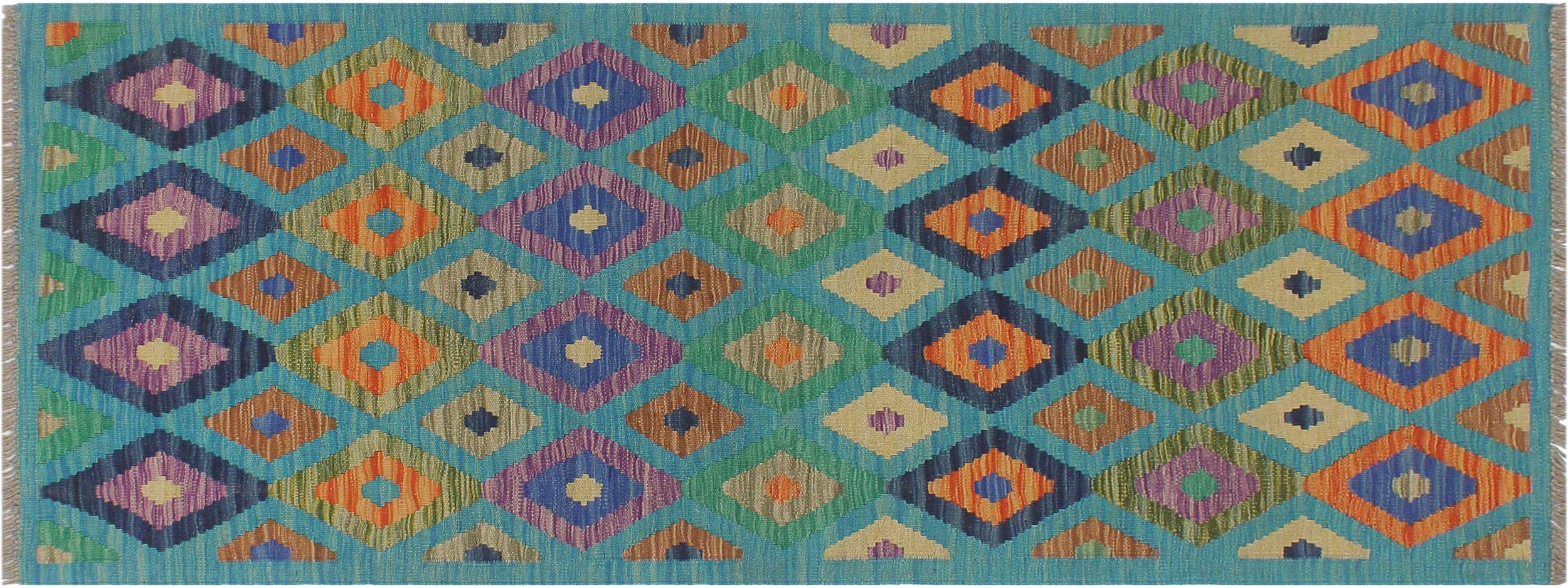 handmade Modern Kilim Blue Rust Hand-Woven RUNNER 100% WOOL area rug 3x6